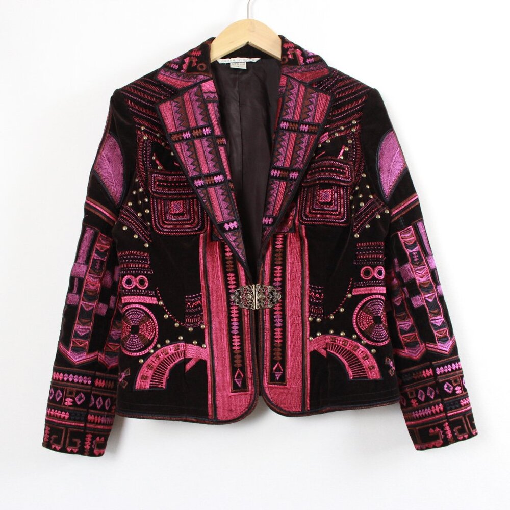 Peter Nygard Velvet Embroidered Vintage Jacket - Picture 2 of 16